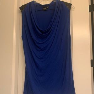 BLACK Saks Fifth Ave Blue shirt, leather sleeves